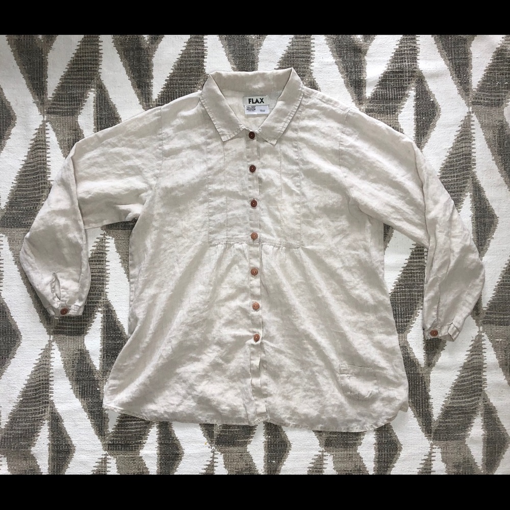 Flax Beige Long Sleeve Button Down Line Top Medium